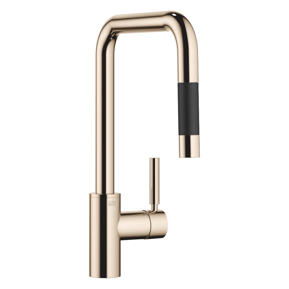 Mitigeur mono-commande Meta Square Pull-down Dornbracht, sortie 240 mm, débit max. 10,4 l/min, Champagne or 22 carats