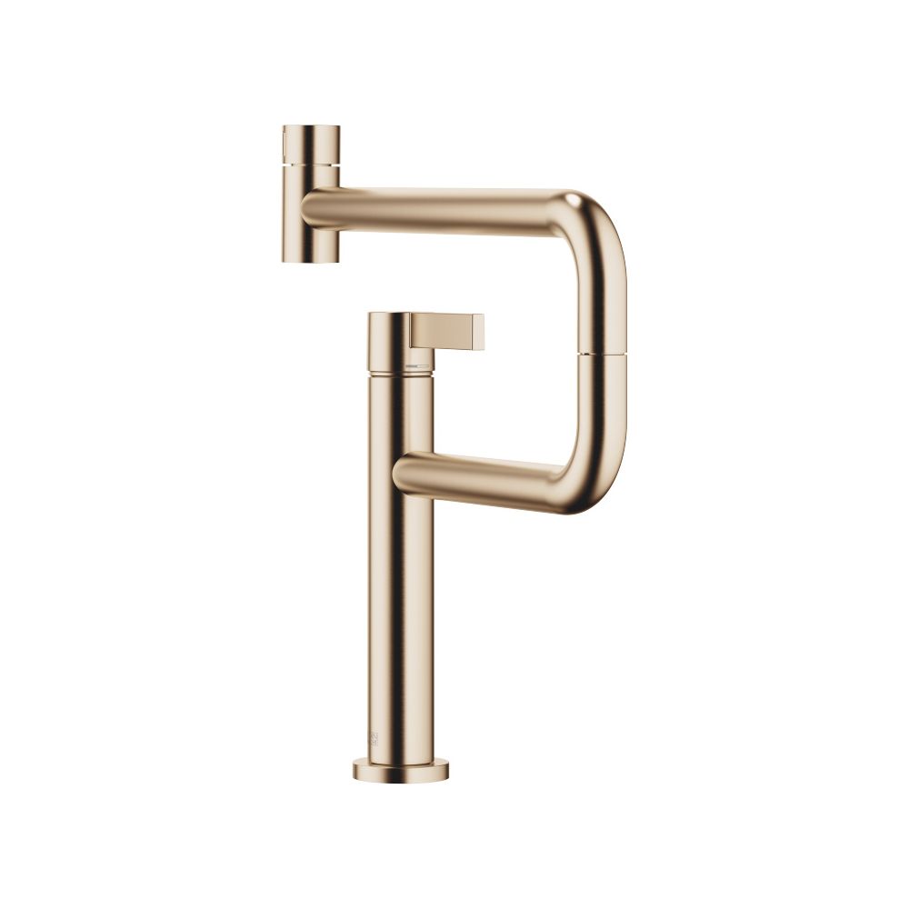Mitigeur monocommande Tara Ultra pivotant Dornbracht, portée 552 mm, débit max. 8 l/min, champagne brossé or 22 carats