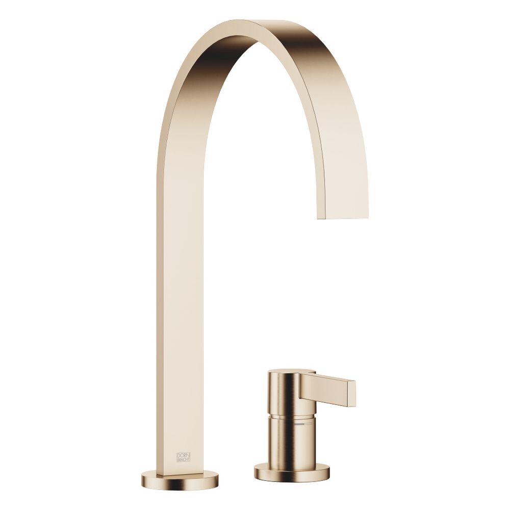 Robinetterie à deux trous Dornbracht Mem, avec rosaces individuelles, pivotante, portée 241 mm, débit max. 6,3 l/min, finition Champagne brossé 22 carats or