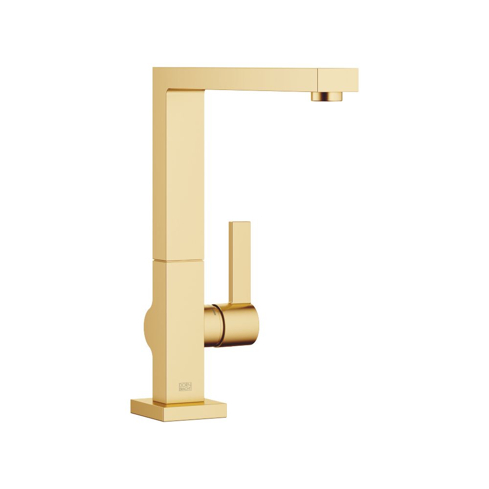 Mitigeur monocommande Dornbracht série LOT, bec orientable 236 mm, débit 8 l/min, laiton brossé plaqué or 23 carats