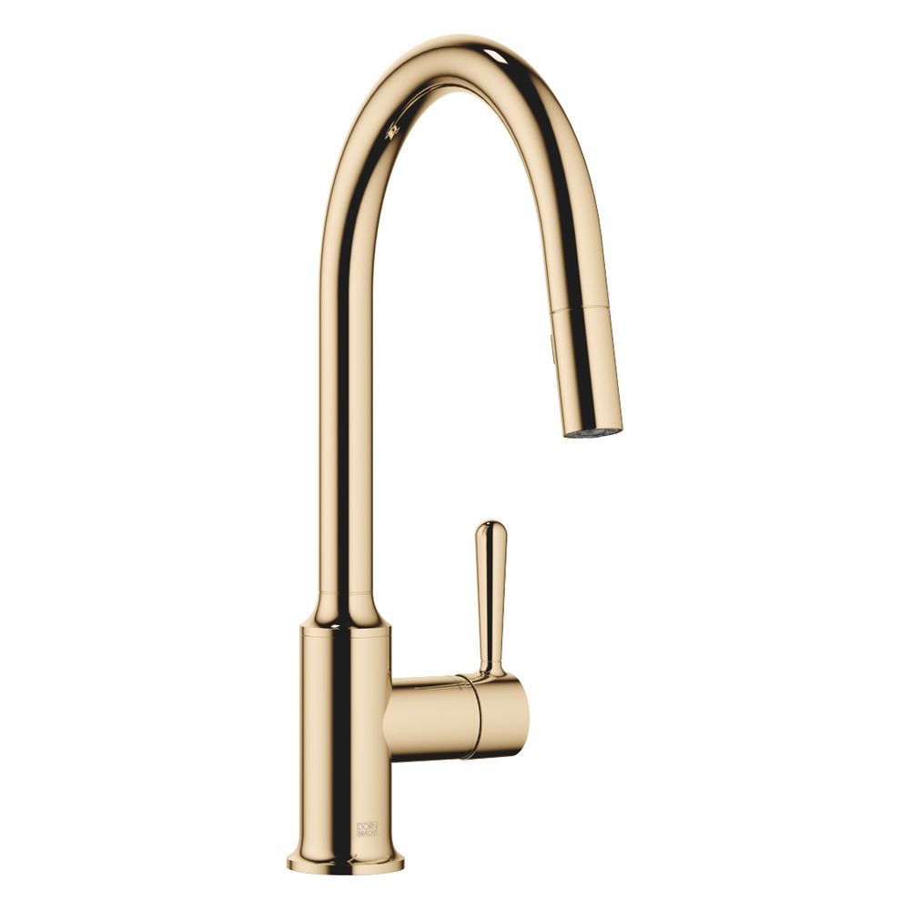 Mitigeur Hansa Dornbracht Vaia Pull-down avec fonction douchette, portée 240 mm, débit max. 8 l/min, laiton plaqué or 23 carats