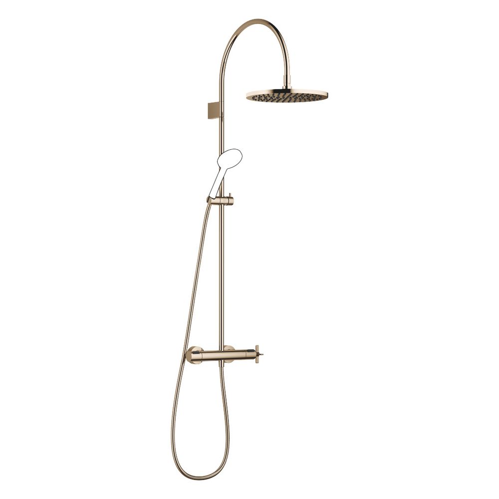 Colonne de douche Dornbracht Vaia avec pommeau et thermostat intégré, portée 420 mm, 300 mm, débit 14 l/min, or 22 carats Champagne