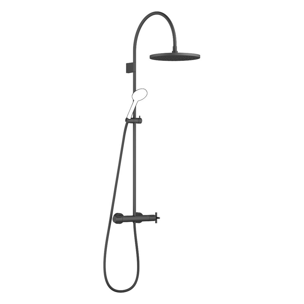 Colonne de douche Dornbracht Tara avec pommeau thermostatique, 420 mm, pommeau de tête 300 mm, 14 l/min, noir mat