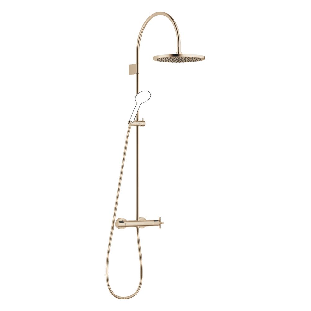 Colonne de douche Dornbracht TARA avec pommeau thermostatique, 420 mm, pommeau de tête 300 mm, 14 l/min, finition champagne brossé or 22 carats
