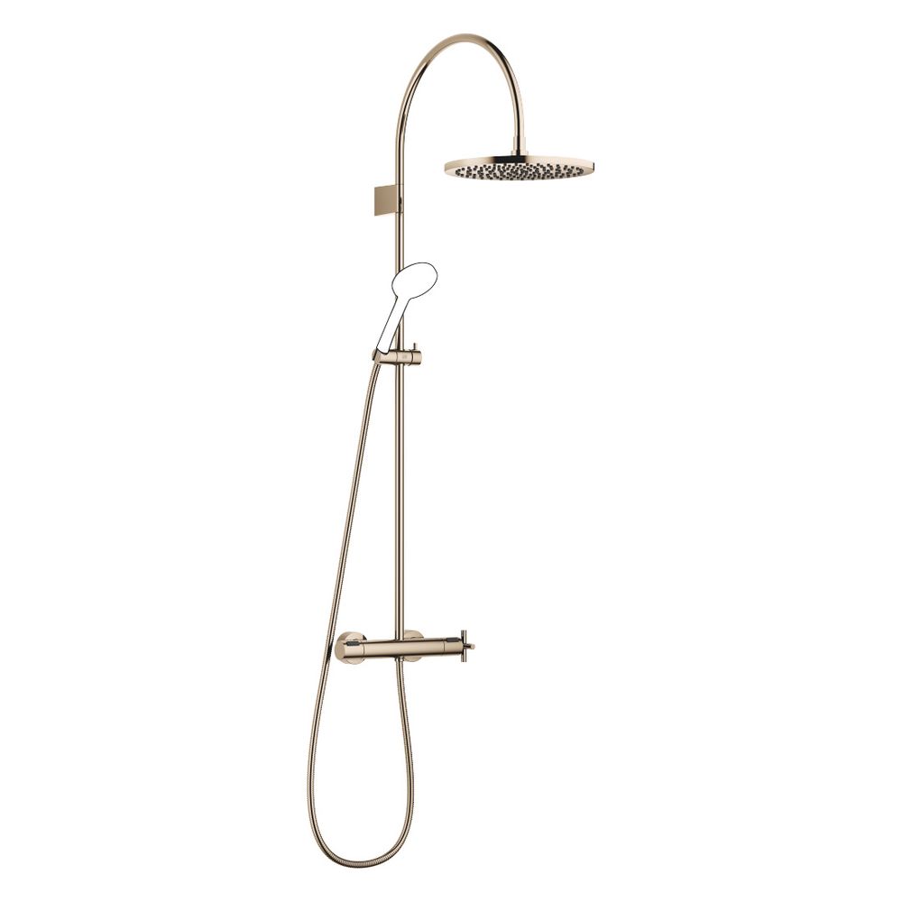 Dornbracht Showerpipe Tara, Mitigeur de douche, 420 mm, pommeau de tête 300 mm, 14 L/min, Champagne 22 carats or