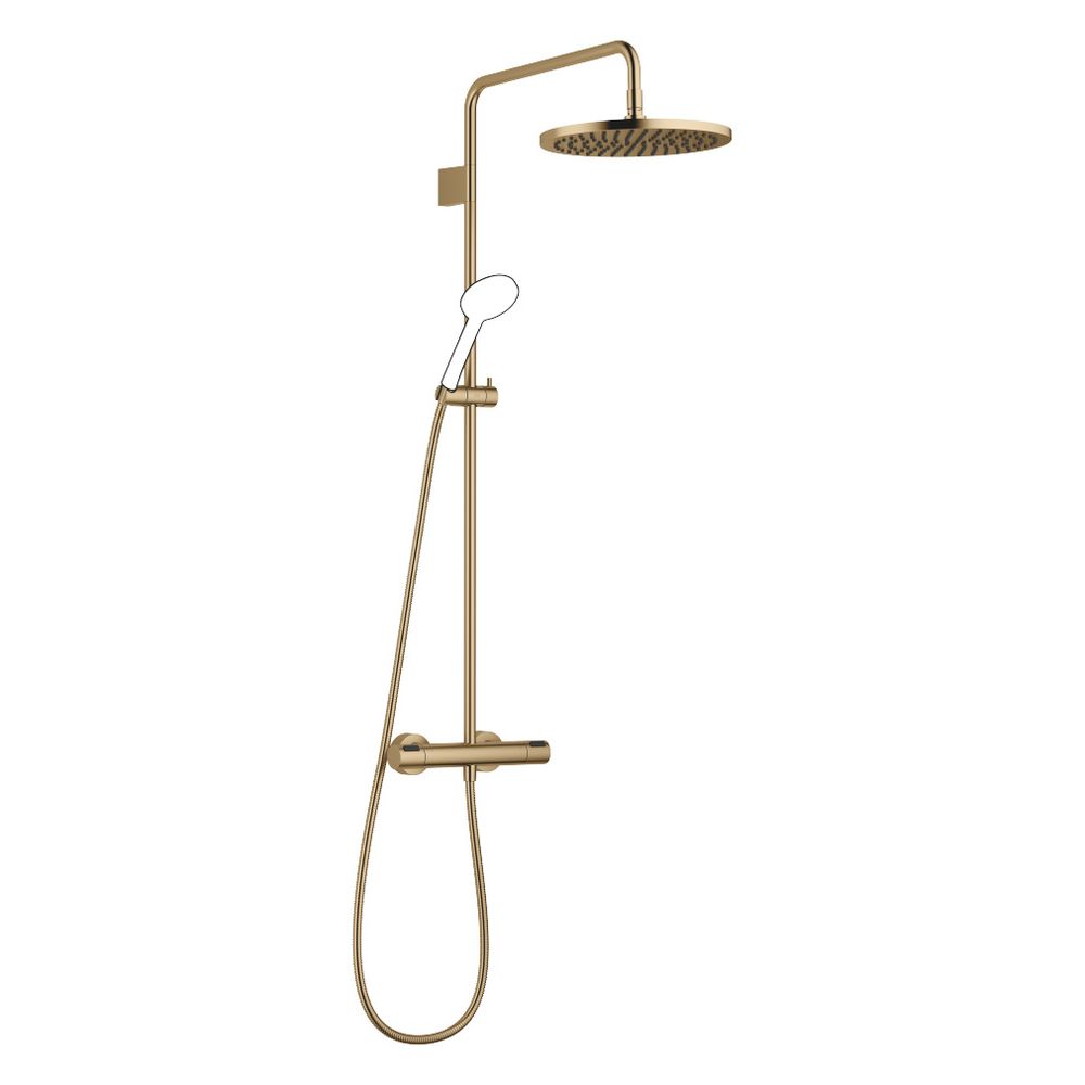 Colonne de douche Dornbracht avec mitigeur thermostatique, sans pommeau manuel, D 300 mm, 14 l/min, laiton brossé Dark Brass PVD