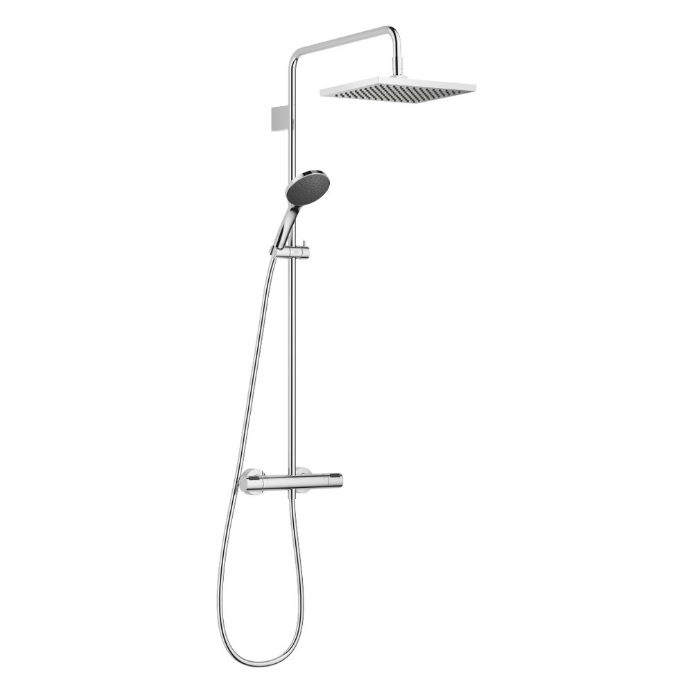 Colonne de douche Dornbracht Symetrics avec mitigeur thermostatique, pommeau de douche fixe FlowReduce et pommeau manuel, 300x240mm, 6,8l/min, Chrome