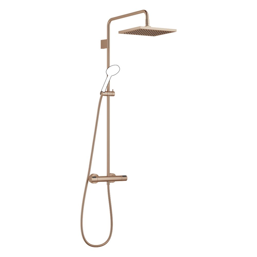 Douchette murale Dornbracht Symetrics avec mitigeur thermostatique sans pommeau manuel, pommeau pluie 300x240 mm 14 l/min, bronze brossé PVD