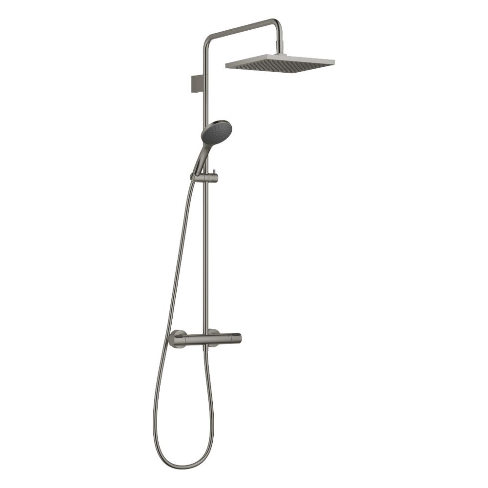 Colonne de douche Dornbracht Symetrics avec mitigeur thermostatique et douchette manuelle pluie 300x240 mm 14 l/min, finition Dark Platinum brossé