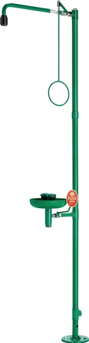 Douche de sécurité d'urgence B-SAFETY ClassicLine avec douche oculaire et bac de rétention, montage au sol, raccord 3/4" gaz - BR 837 085