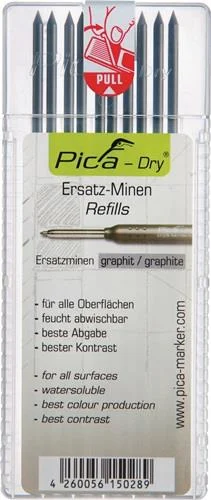 Pica Set de mines Pica-Dry 10x graphite effaçable humide sur surfaces lisses — lot de 10 pièces