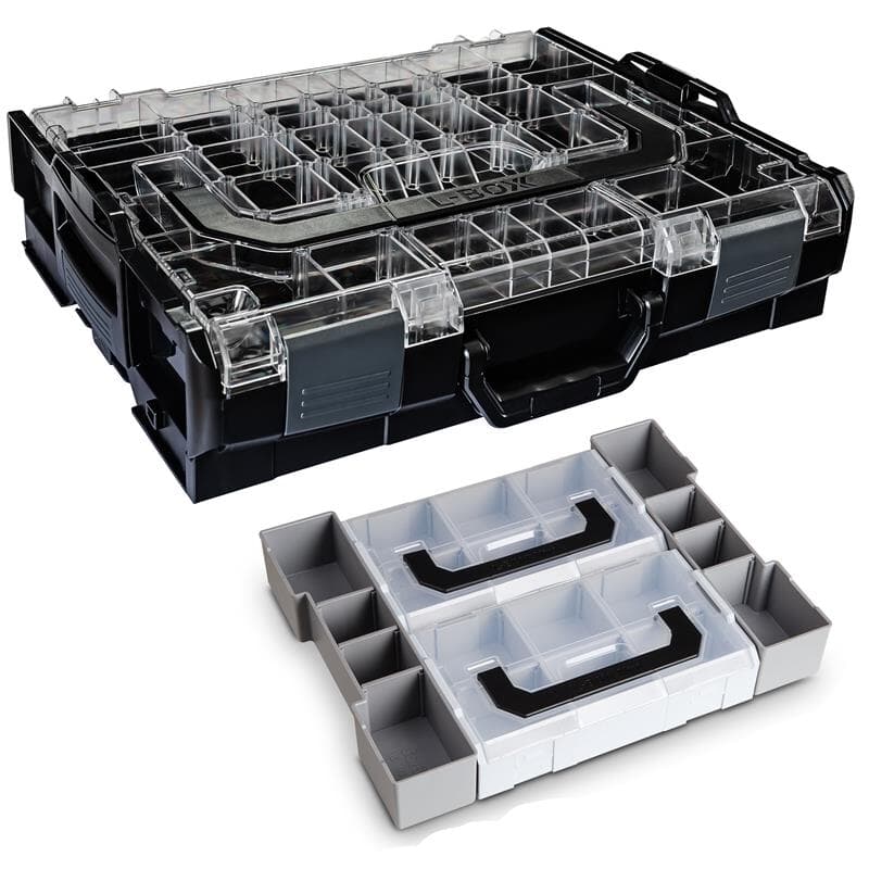 Coffre système Sortimo L-Boxx 102 noir avec couvercle transparent + set d'inserts Mini L-Boxx