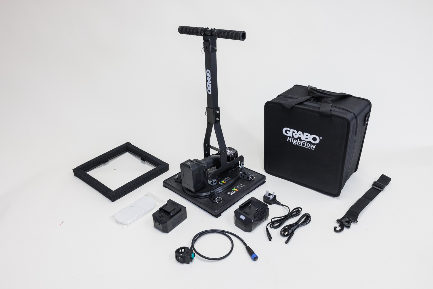 GRABO High Flow | avec plaque d'aspiration, 2 batteries, chargeur, poignée en T et sac