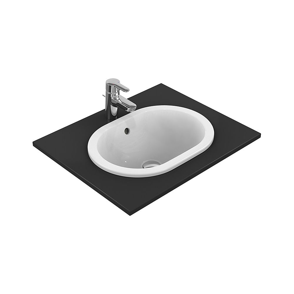Ideal Standard Lavabo encastrable Connect, ovale, sans trou de robinet, avec trop-plein 480x350x175mm, Blanc