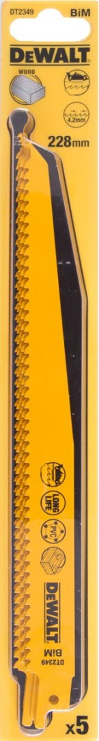 Lame de scie sabre DEWALT BIM pour bois 228 mm 6 dents/pouce, 5 pièces, DT2349 — lot de 5 pièces