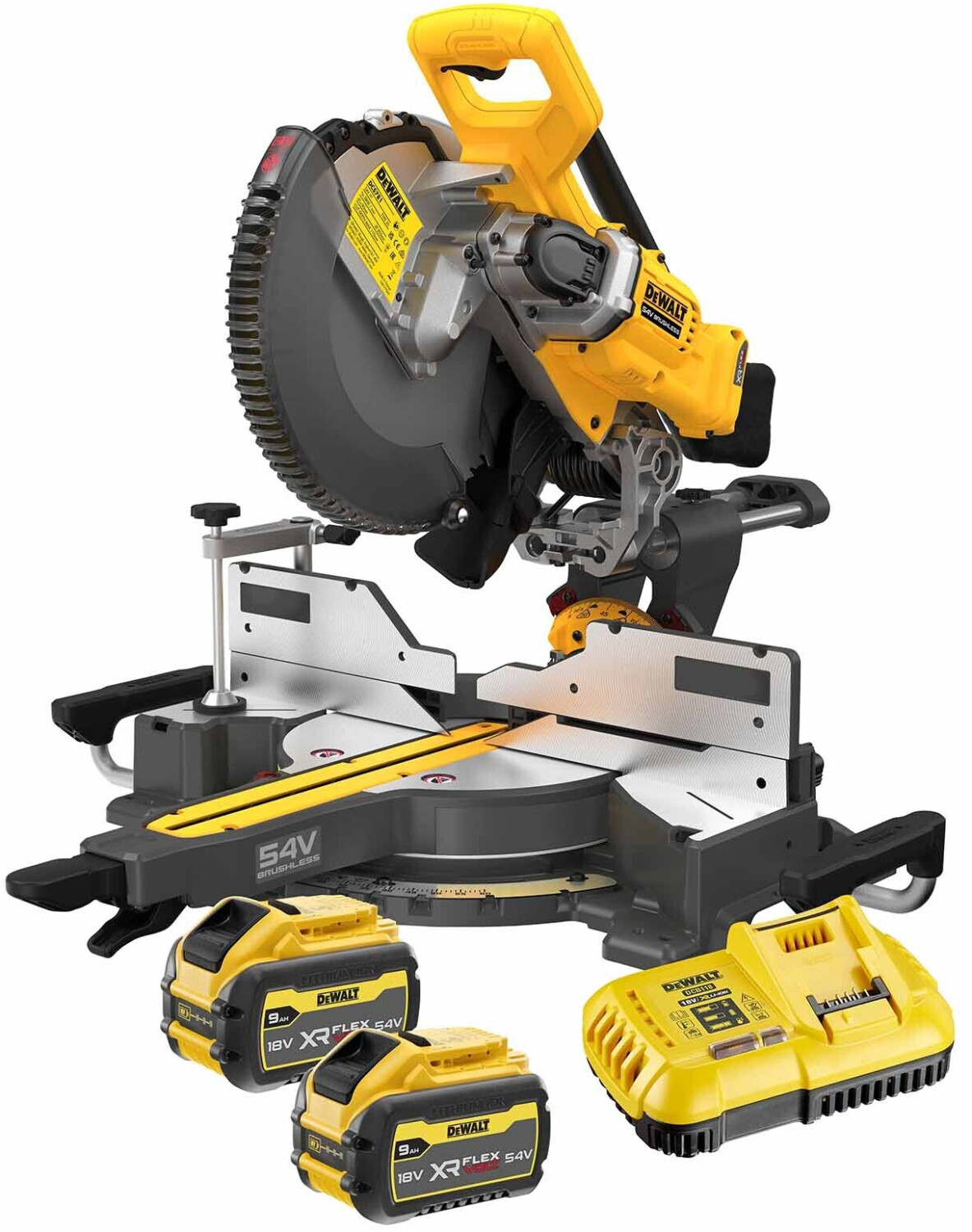 DEWALT Scie à panneaux sur batterie DCS781X2, 54 V, 2x 162 Wh avec chargeur, lame 305 mm et fonction de traction
