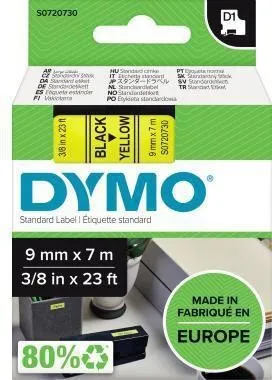 Cassette de ruban d'étiquetage Dymo D1 S0720730 9mmx7m noir sur jaune