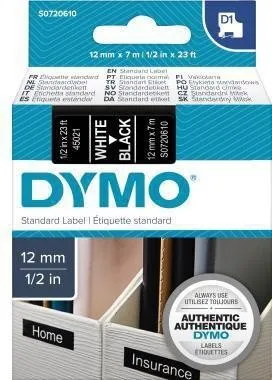 Cassette de ruban d'étiquetage Dymo D1 S0720610 12 mm x 7 m blanc sur noir