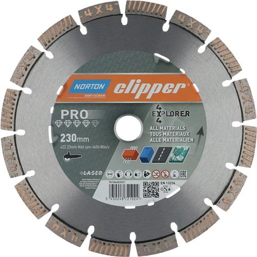 Disque de scie diamantée Norton clipper 4 x 4 Explorer Ø 230 mm Alésage 22,23 mm pour meuleuse d'angle 2,5 mm 12 mm