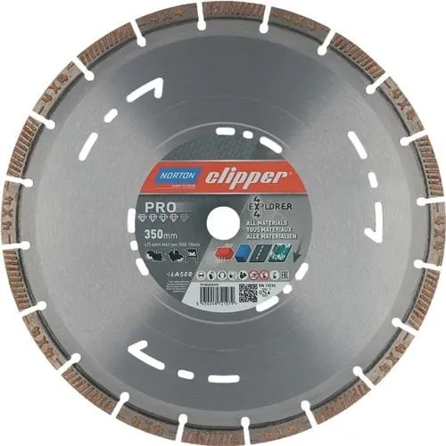 Norton Clipper Disque diamant 4x4 Explorer D.350mm alésage 25,4mm largeur segment 3,2mm hauteur segment 12mm