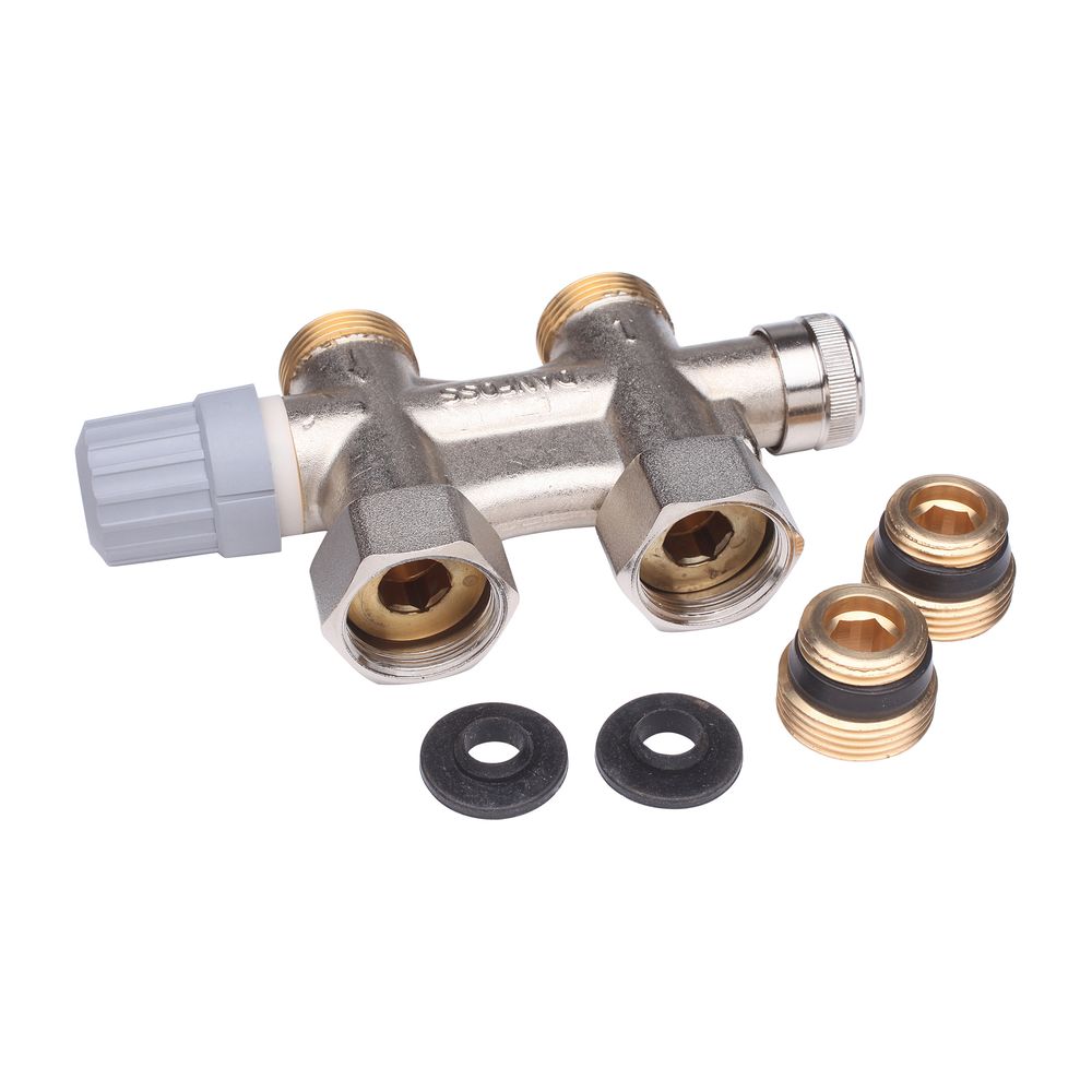 Armature de raccordement Danfoss VHS-E pour chauffage monotube, R 1/2", version passage direct, blanc trafic, 013G4692