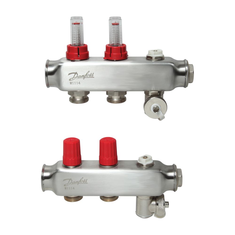 Collecteur Danfoss pour planchers chauffants SSM-2F, 2 circuits, avec indicateur de débit, 088U0752