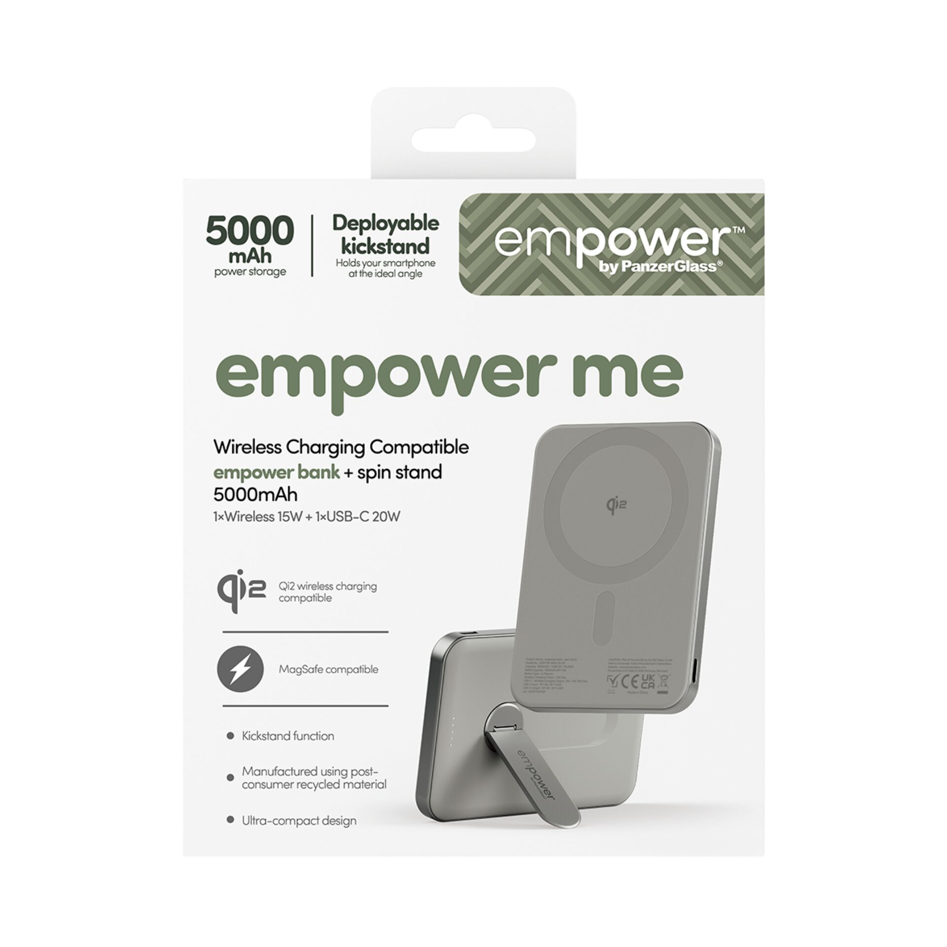Powerbank empower™ by PanzerGlass® avec support inclinable, 5000 mAh, Titanium