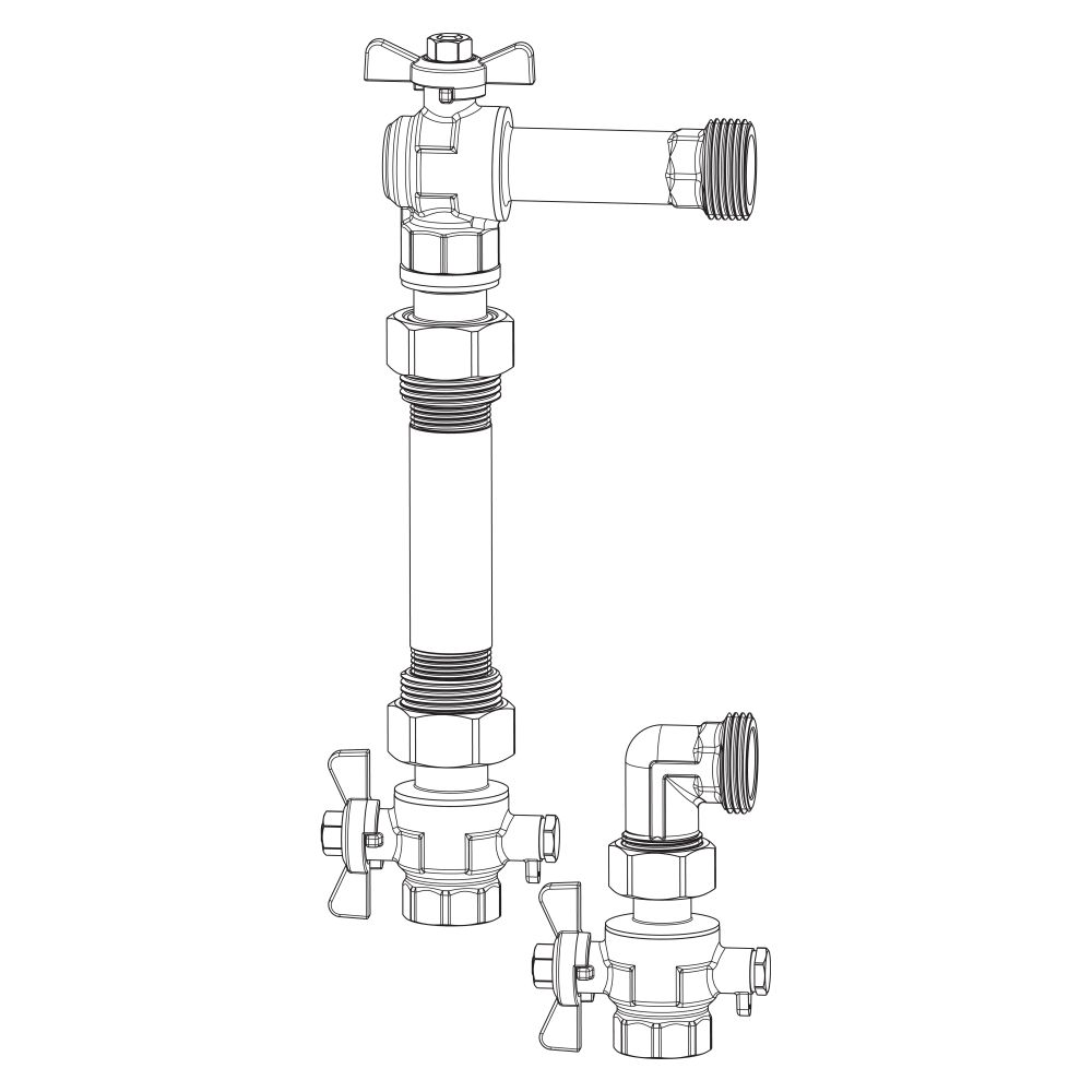 Kit de raccordement IMI Heimeier pour distributeur de circuits de chauffage au sol, DN 25, pour compteur de chaleur, forme coudée
