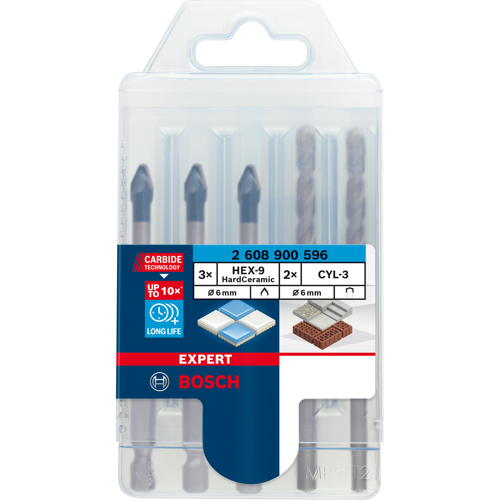 Bosch EXPERT HEX-9 HardCeramic Foret en carbure HardCeramic Mixte Set, 6 mm, 5 pièces. — lot de 5 pièces