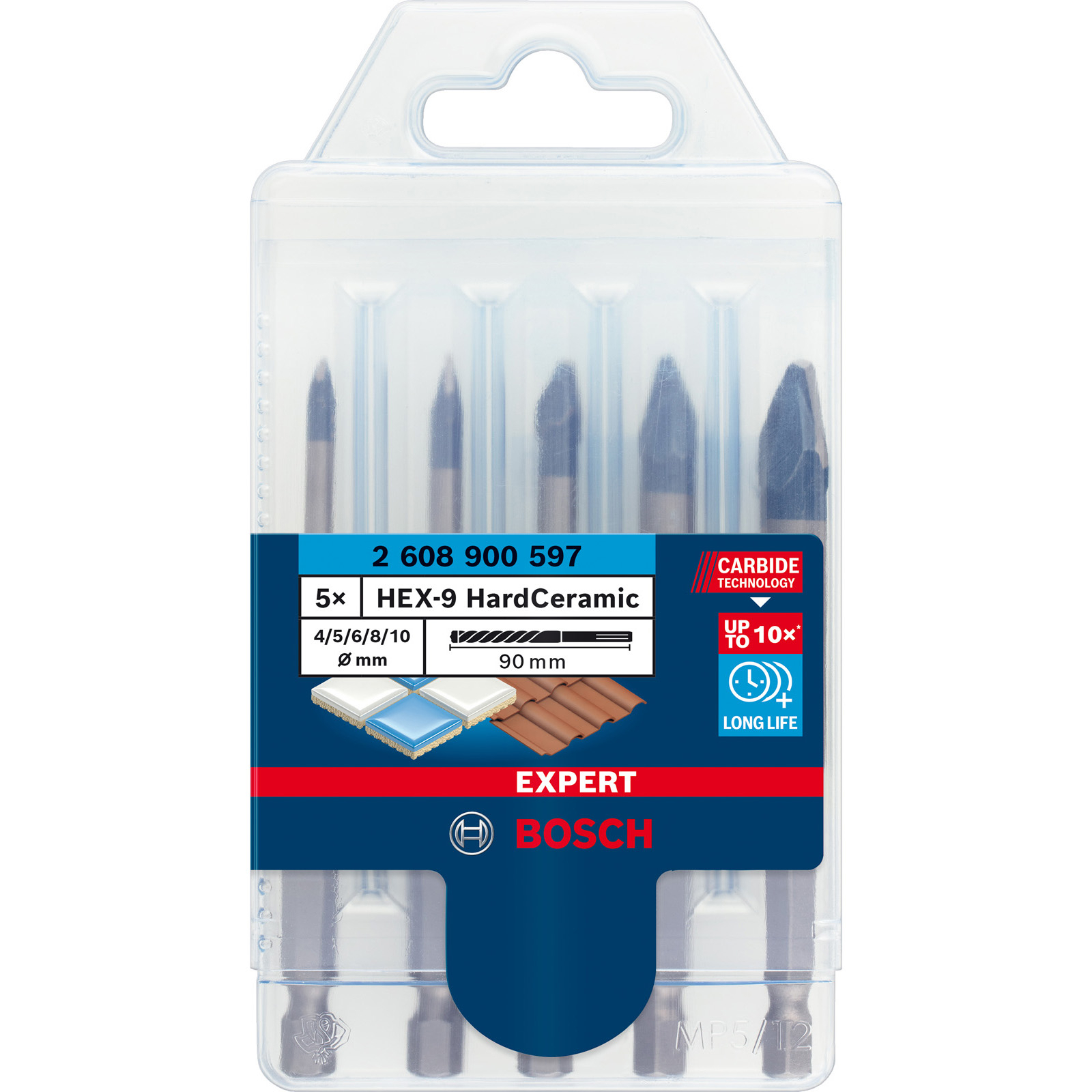 Bosch EXPERT HEX-9 HardCeramic Foret en carbure HardCeramic Set, 4/5/6/8/10 mm, 5 pièces. — lot de 5 pièces
