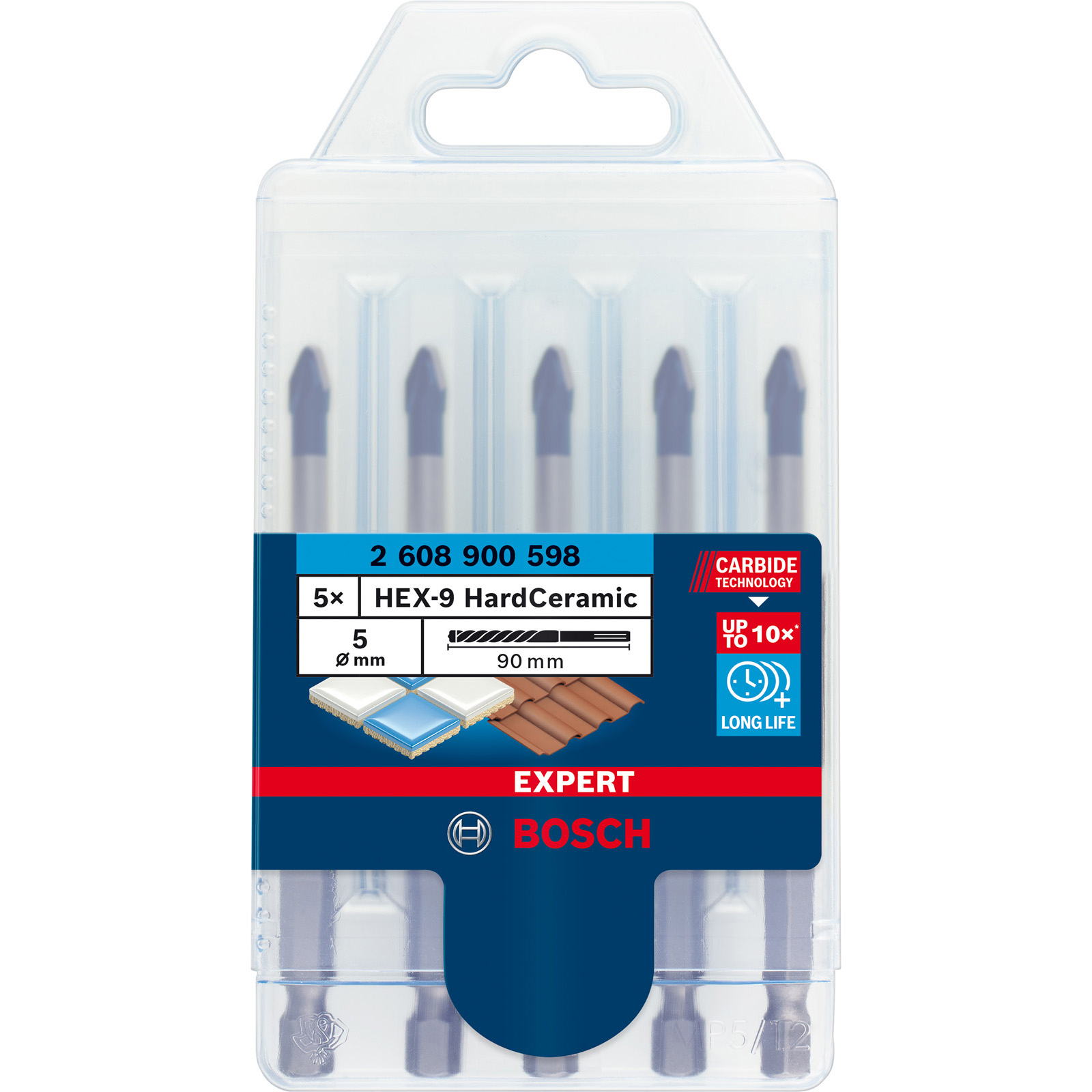 Bosch EXPERT HEX-9 HardCeramic Jeu de forets pour tuiles 5 pièces, pour perceuse et perforateur