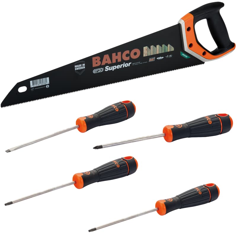 Scie égoïne Bahco ERGO Superior, longueur de lame 475 mm + jeu de tournevis 4 pièces