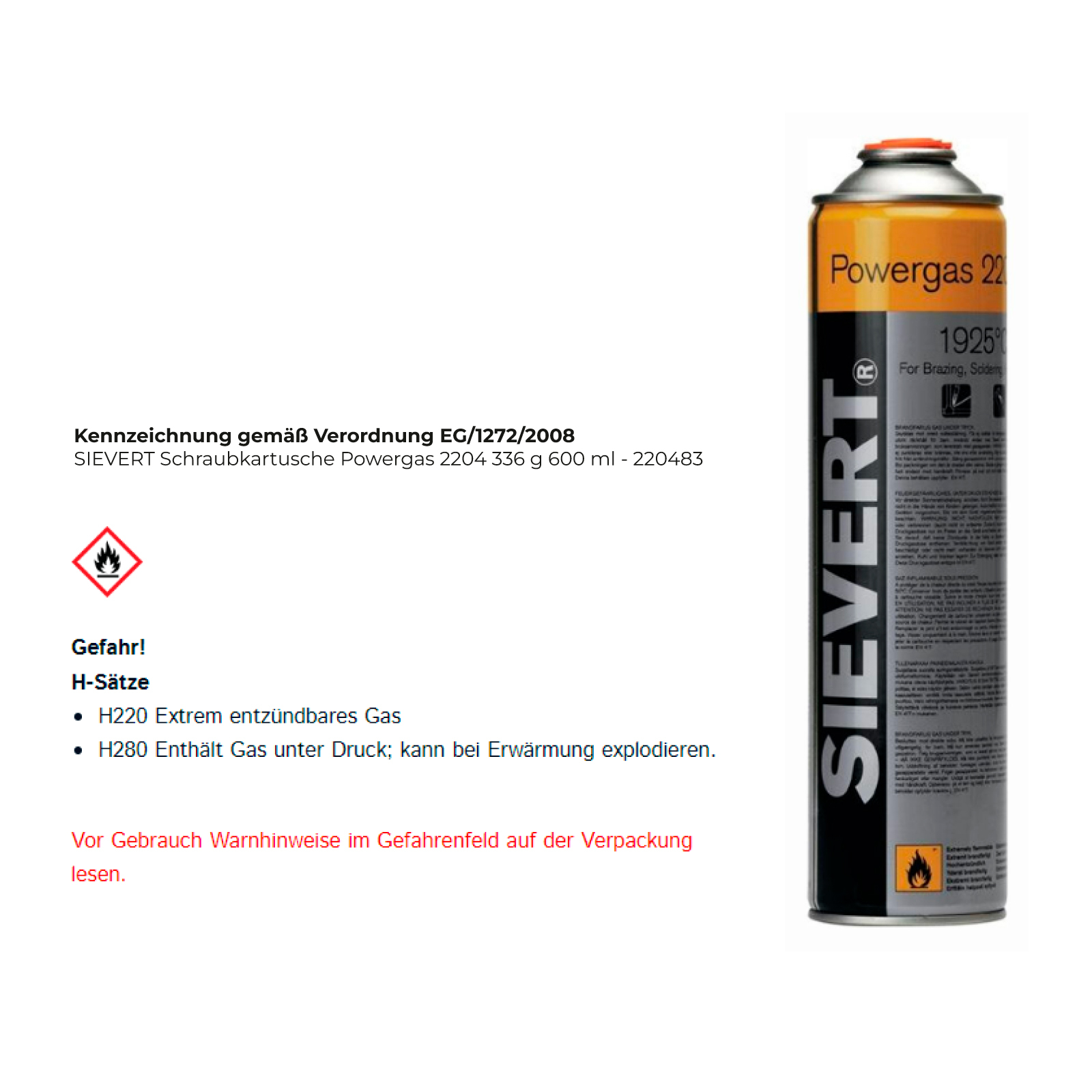 SIEVERT cartouche de gaz Powergas 2204 336 g 600 ml - 220483