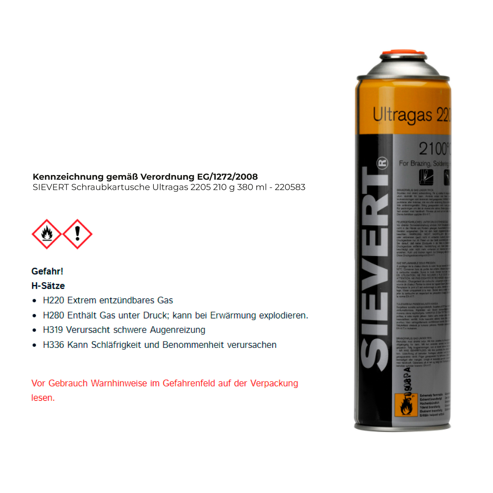 SIEVERT Cartouche à souder Ultragas 2205 210 g 380 ml - 220583