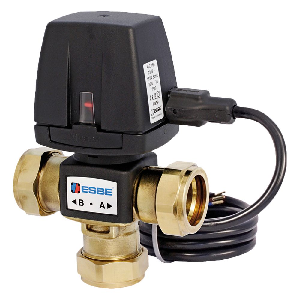 Vanne de zone 3 voies Esbe VZD263 câble fixe 2 points, DN 20, Kvs 4,5, raccord à serrer 22 mm, 230V, IP40