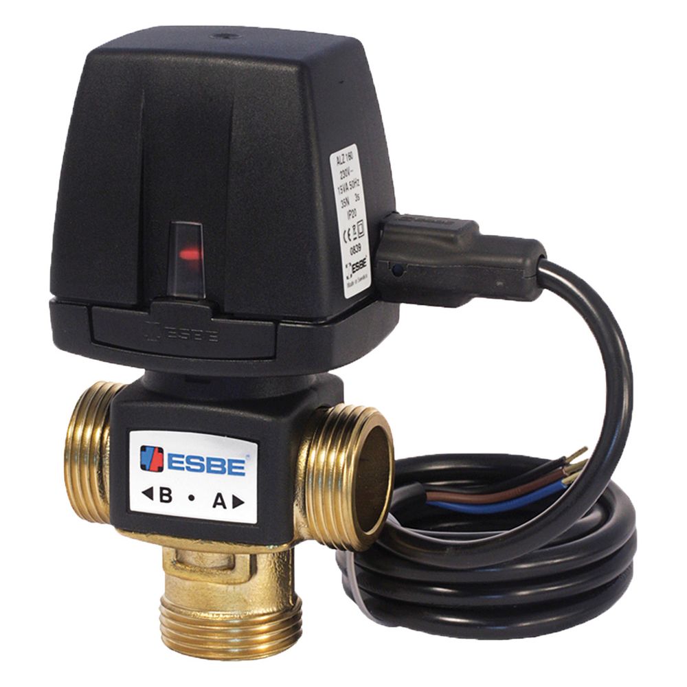 Vanne zonale 3 voies ESBE VZD162 câble fixe 2 points, DN 15, Kvs 3,5, G 3/4", 230V, IP40, laiton