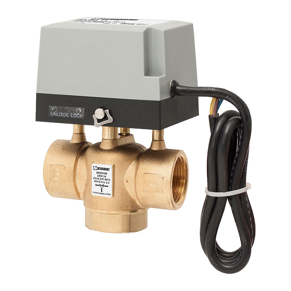 Esbe Vanne zonale 3 voies ZRS234 avec rappel par ressort 2 points, DN 32, Kvs 8,4, G 1 1/4", 230V, laiton