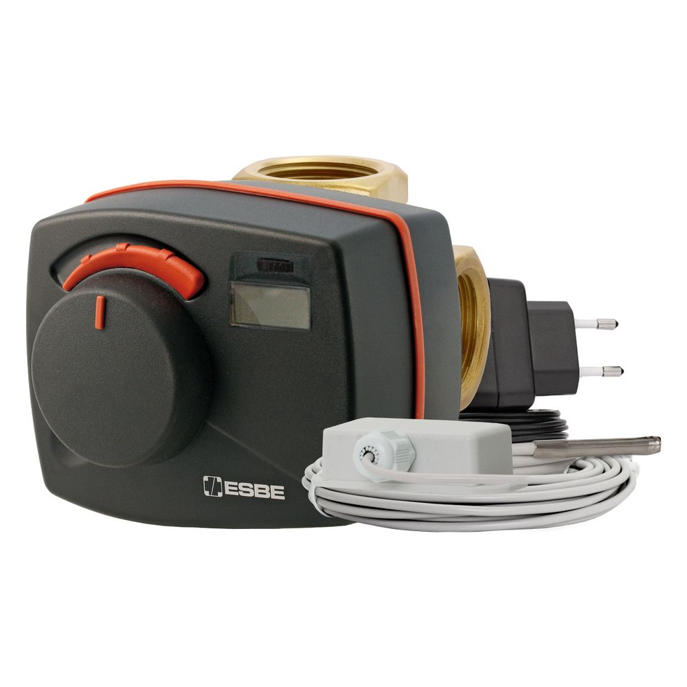Esbe Kit combiné 3 voies VRG131 et régulateur CRC211 piloté par sonde extérieure, DN 25, Kvs 10, Rp 1", 230V, laiton