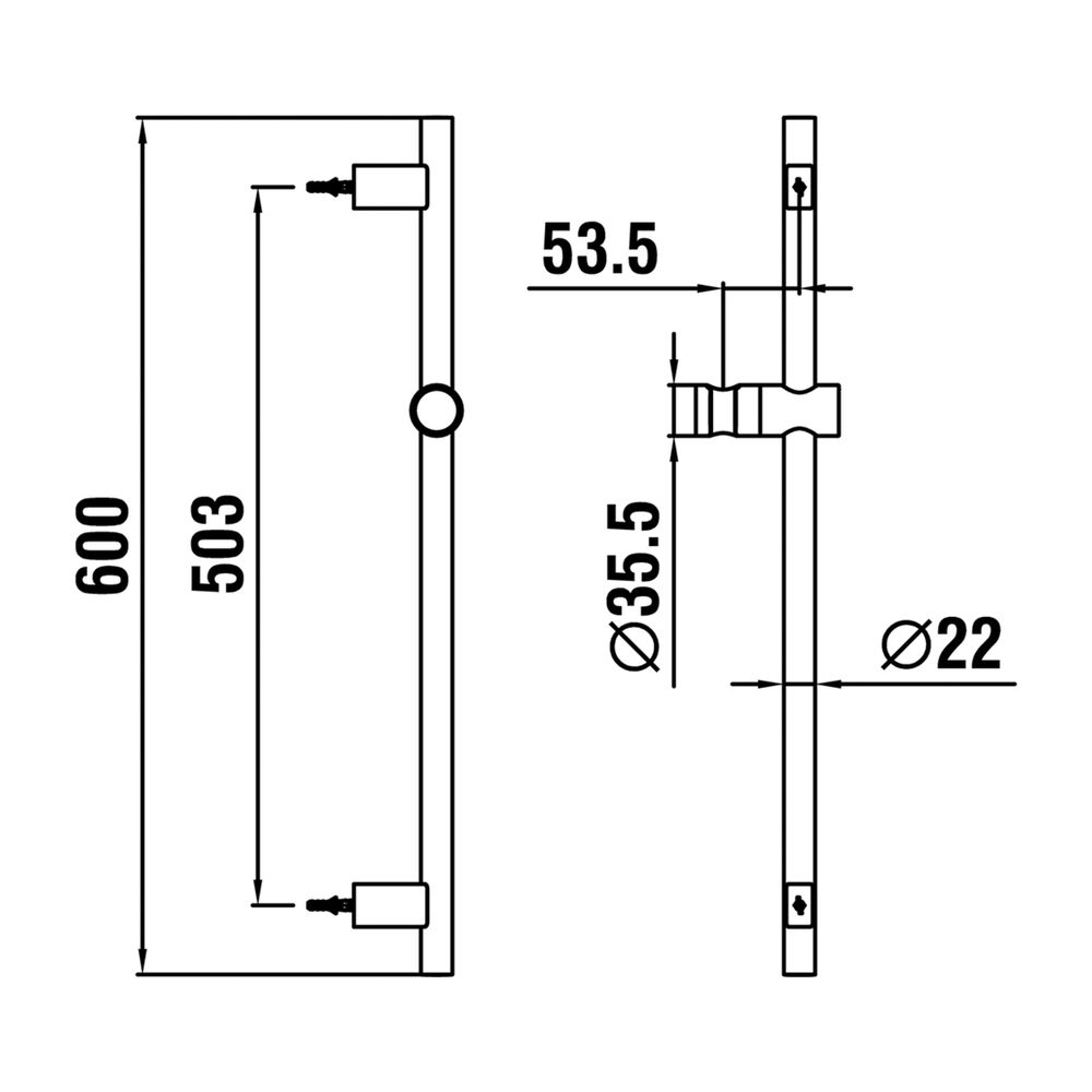 Laufen Barre de douche TwinGliss, hauteur 600 mm, aide au perçage intégrée, métal plein, PVD, rose doré