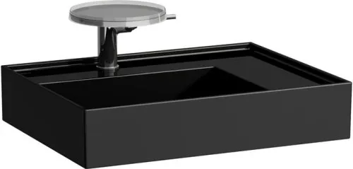 Laufen Lavabo Kartell 460x600x150 mm, rangement à droite, avec 1 trou de robinet, sans trop-plein, évacuation encastrée, noir brillant
