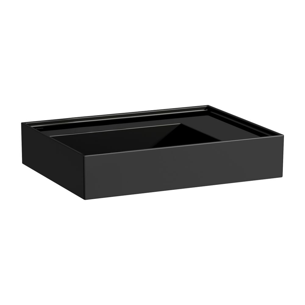 Laufen Lavabo Kartell 460x600x150 mm, rangement à droite, sans trou de robinet ni trop-plein, évacuation encastrée, Noir brillant