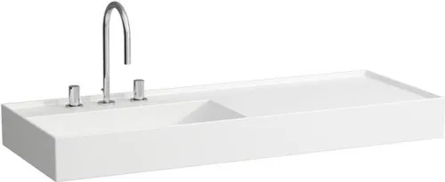Lave-main Laufen Kartell 460x1200x150 mm, rangement à droite, avec 2 trous de robinet, sans trop-plein, évacuation encastrée, blanc
