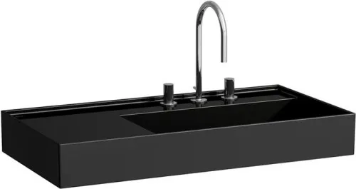Laufen Waschtisch Kartell 460x900x150mm, rangement à gauche, avec 2 trous de robinetterie, sans trop-plein, évacuation encastrée, noir brillant