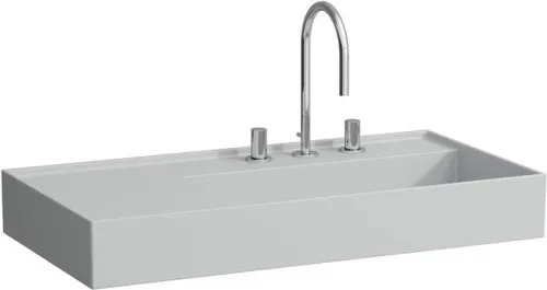 Laufen Lavabo Kartell 460x900x150 mm, rangement à gauche, avec 2 trous de robinetterie, sans trop-plein, évacuation cachée, gris mat
