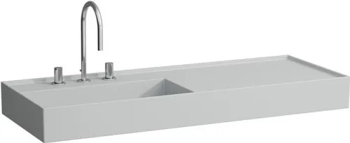 Laufen Lavabo Kartell 460x1200x150mm, rangement à droite, avec 2 trous de robinetterie, sans trop-plein, évacuation encastrée, Gris mat