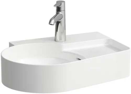 Laufen Lavabo Val 400x530x155 mm, avec 1 trou de robinetterie, trop-plein et zone semi-sèche à droite, Blanc mat