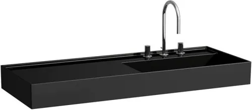 Laufen Lavabo Kartell 460x1200x150 mm, rangement à gauche, avec 1 trou de robinet, sans trop-plein, noir brillant
