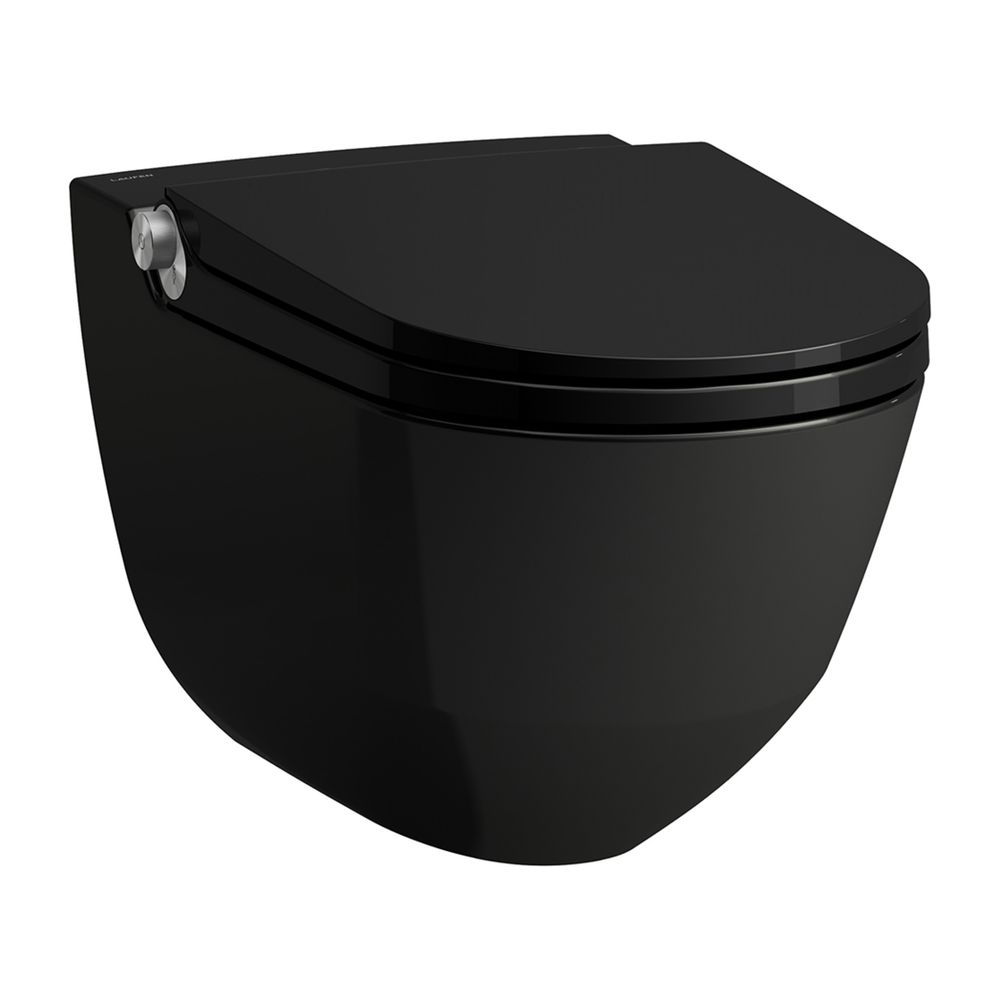 WC suspendu à chasse d'eau profonde Laufen Cleanet Riva 600x395x405 mm, sans rebord, avec contrôleur, Noir brillant