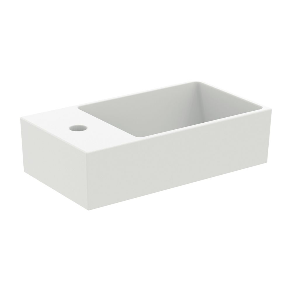 Ideal Standard Lavabo d'angle Extra, 1 trou de robinetterie, avec trop-plein évacuation à gauche 450x250x150 mm poncé blanc soyeux