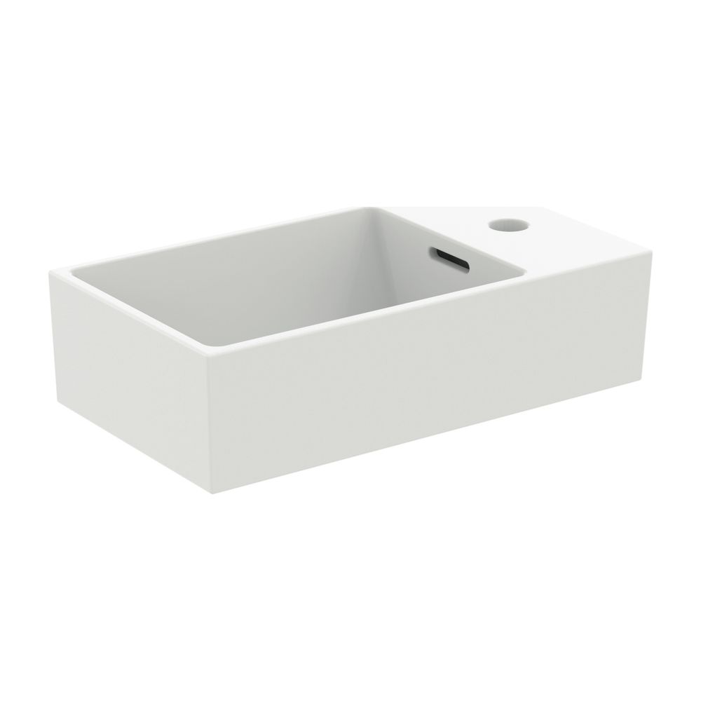 Ideal Standard Lavabo d'angle Extra, 1 trou de robinetterie, avec trop-plein évacuation à droite 450x250x150 mm poncé blanc soyeux